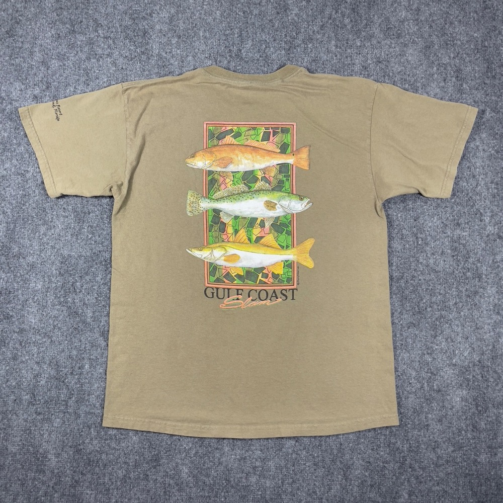 Vintage Gulf Coast Slam Fish T-Shirt Mens Large Tan South Seas Resort Captiva FL